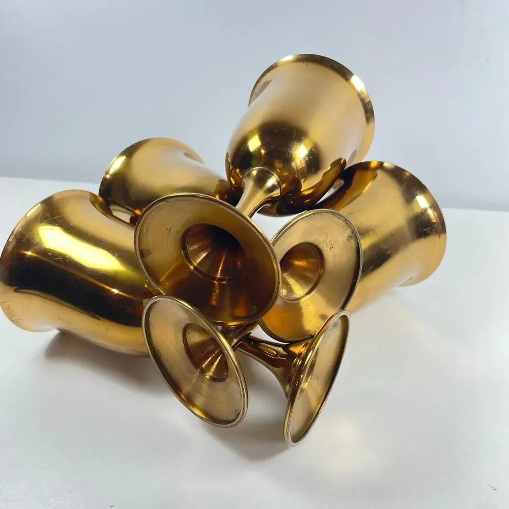 Vintage Shiny Gold-toned Metal Goblets Set of 4 6